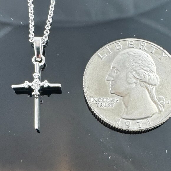 14K White Gold Diamond Cross Pendant Necklace #16588 - Picture 9 of 9